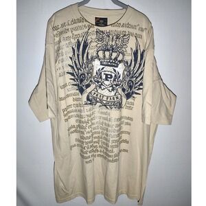 Phat Farm Classics Mens 2XL Tan Graphic T-Shirt Crest Gothic Script Y2K Hip Hop